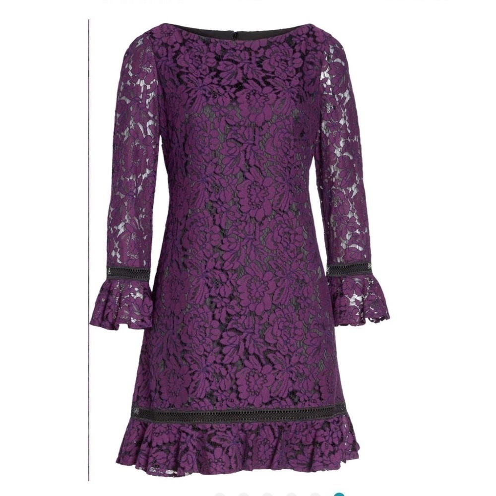 Eliza J Purple Flare Sleeve Lace Shift Dress Size 8P - Picture 3 of 11